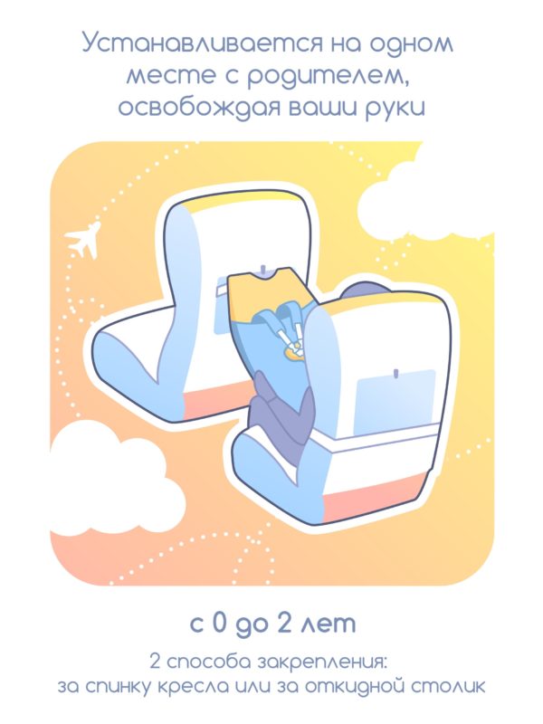 Гамак в самолёт Airbaby 3в1 Люкс (0+) Сердечки на фиолетовом